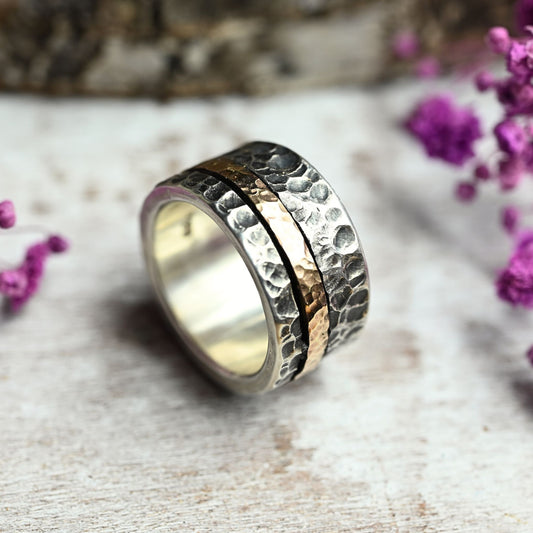 Breiter Bicolor Ring "Hadar", gehämmert
