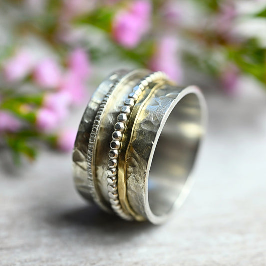 Breiter Drehring Bicolor "Shirel" Silber mit Gold