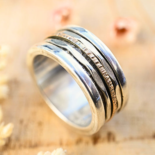 Bicolor Damenring mit 333 Gold – beweglicher Ring aus Silber & Gold "Meira"