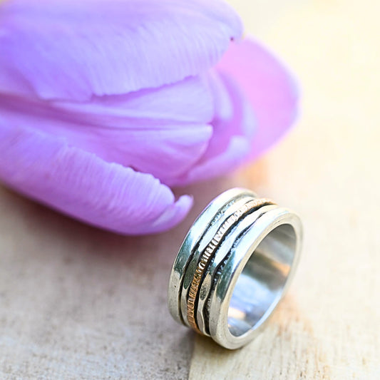 Bicolor Damenring mit 333 Gold – beweglicher Ring aus Silber & Gold "Meira"