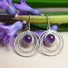 Amethyst-Ohrringe aus Silber mit kreisförmigem, strukturiertem Design