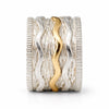 Breiter Bicolor Drehring aus 925 Silber & 333 Gold – Strukturierter Meditationsring