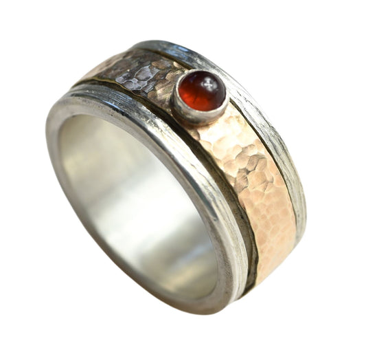 Breiter Bicolor Damenring "Shira" aus 925 Silber und 333 Gold mit Bernstein