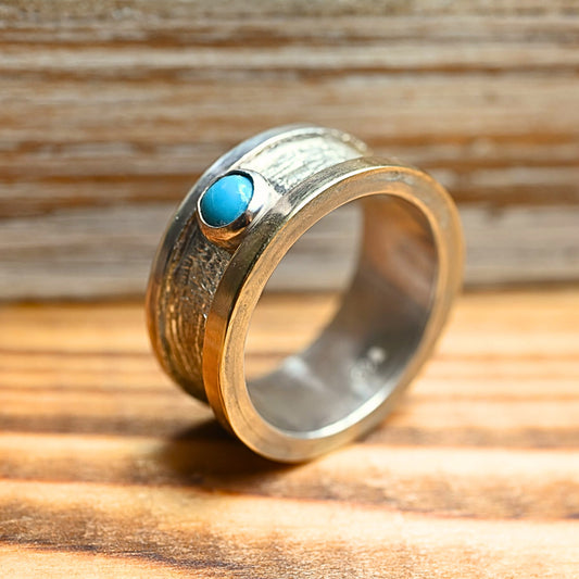 Bicolor-Damenring mit Türkis "Maya" Silberring mit Goldrand