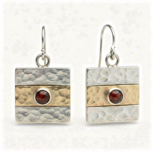 Silber Ohrringe mit Bernstein – Hammerschlag & 333 Gold