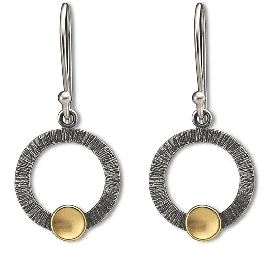 Bicolor-Ohrringe Damen – Silber oxidiert mit 333 Gold Akzent