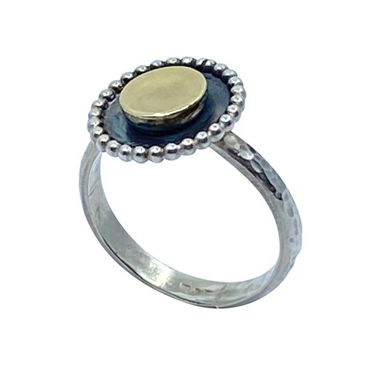 Oxidierter Ring "Aya" aus 925er Silber mit 333er Gold Highlight