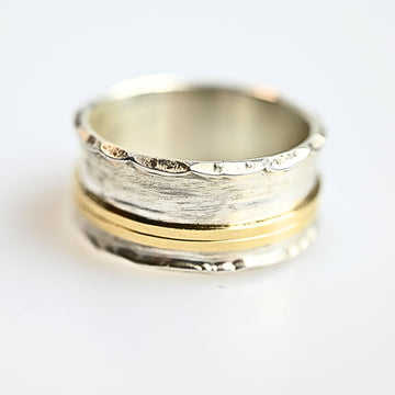Damenring aus Silber "Sivan" mit zwei drehbaren Ringen aus 333er Gold