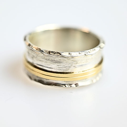 Damenring aus Silber "Sivan" mit zwei drehbaren Ringen aus 333er Gold