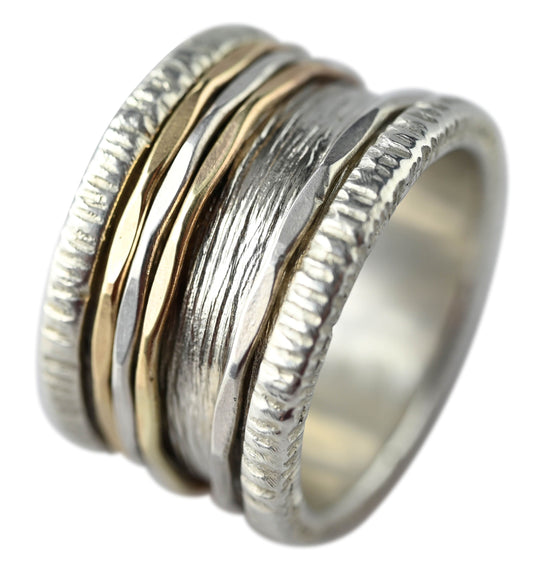 Breiter Bicolor Drehring "Ariela" 925 Silber und 333 Gold