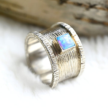 Breiter Ring "Tikva" 925er Silber mit synthetischem Opal
