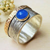 Blauer Achat Ring "Aviva" 925er Silber mit Umrandung aus 333er Gold