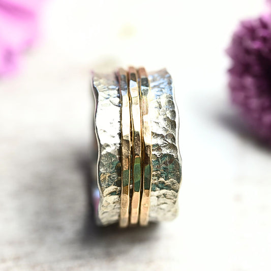 Drehring Silber trifft Gold "Yaffa" mit drei Außenringen