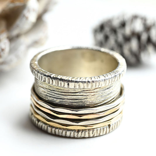 Breiter Bicolor Drehring "Ariela" 925 Silber und 333 Gold