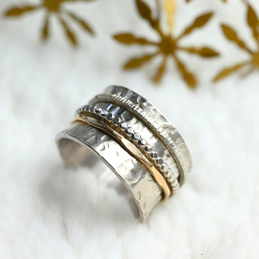 Breiter Drehring Bicolor "Shirel" Silber mit Gold