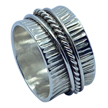 Breiter geriffelter Ring "Naama" mit drehbaren Schienen 925er Silber