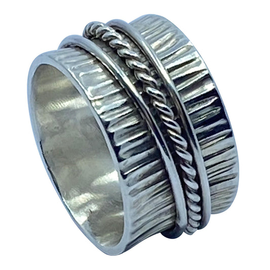 Breiter geriffelter Ring "Naama" mit drehbaren Schienen 925er Silber