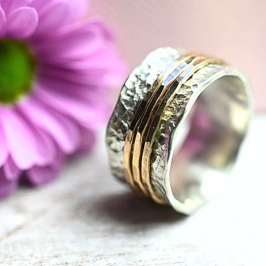 Drehring Silber trifft Gold "Yaffa" mit drei Außenringen