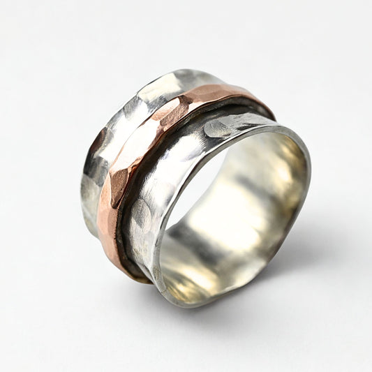 Breiter Bicolor Silberring "Ori" mit 333er Gold