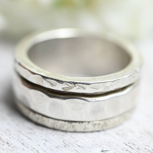 Silberring mit drehbarer Schiene – breiter Meditationsring aus 925 Silber
