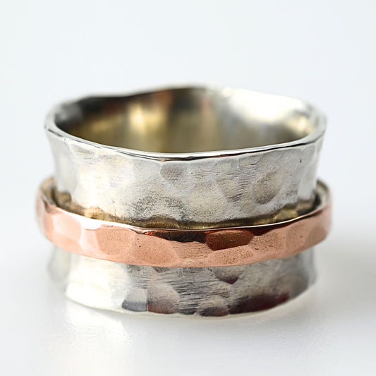 Breiter Bicolor Silberring "Ori" mit 333er Gold
