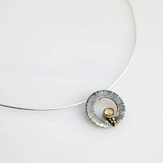 Lemon Quarz Anhänger Bicolor Silber mit Gold