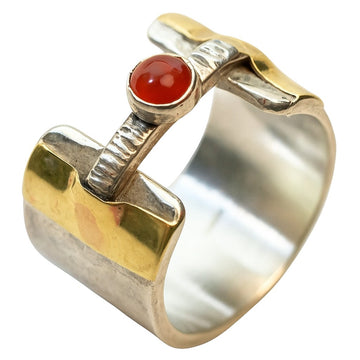 Breiter Bicolor-Ring "Shiran" aus Silber mit Karneol