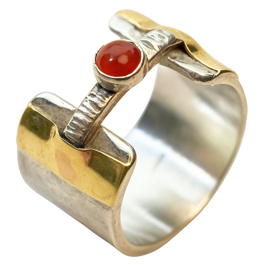 Breiter Bicolor-Ring "Shiran" aus Silber mit Karneol