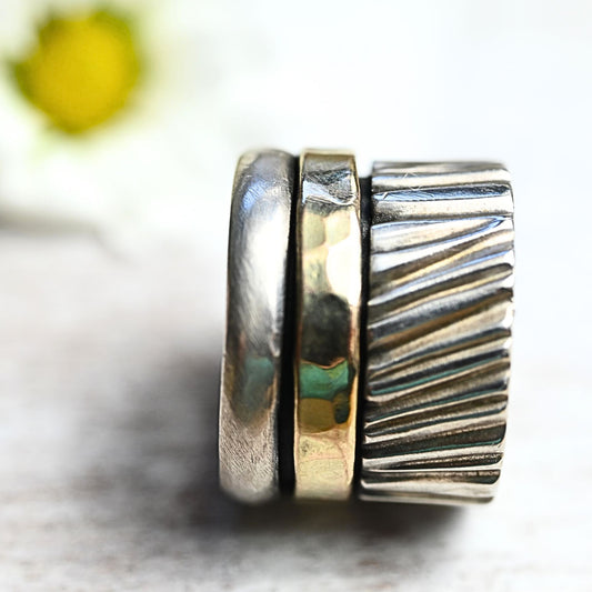 Breiter Bicolor Silberring "Nirit" mit drehbarem goldenen Außenring