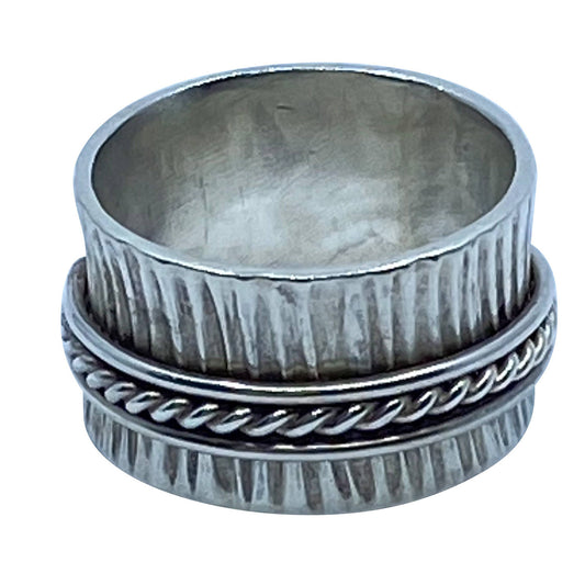 Breiter geriffelter Ring "Naama" mit drehbaren Schienen 925er Silber