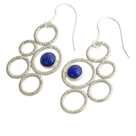 Silber Ohrringe mit Lapislazuli | Handgefertigte Hängeohrringe Kreisdesign