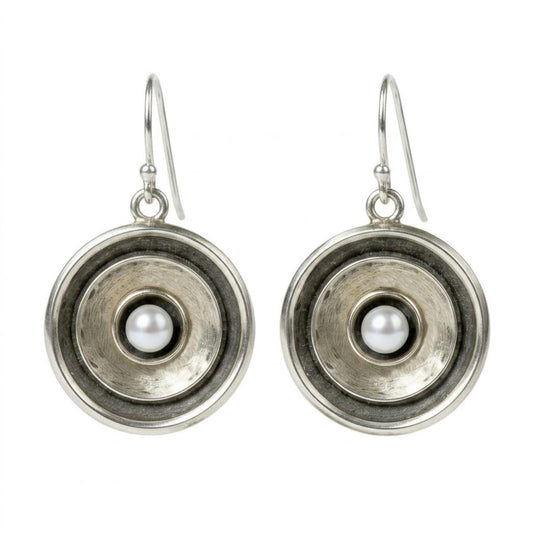 Oxidierte Silberohrringe rund mit Perle – handgefertigt aus 925 Sterling Silber