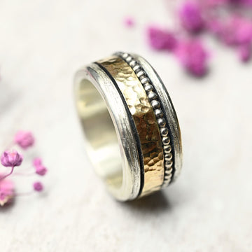 Breiter Bicolor Damenring "Ofra" aus 925 Silber und 333 Gold