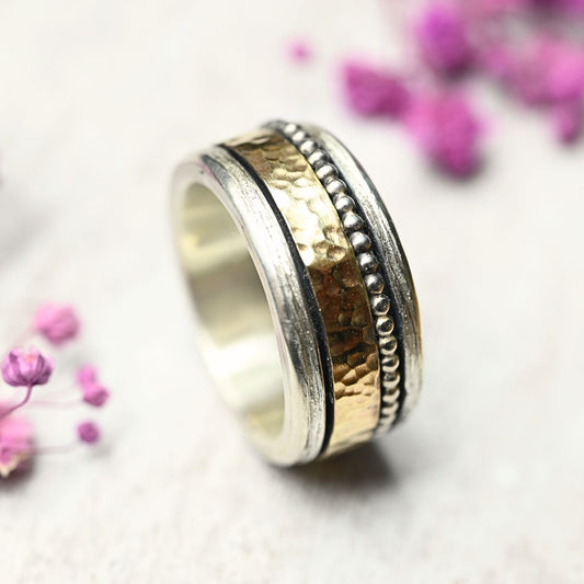 Breiter Bicolor Damenring "Ofra" aus 925 Silber und 333 Gold