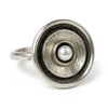 Damenring aus 925 Silber mit Perle, runder Form und oxidierten Details