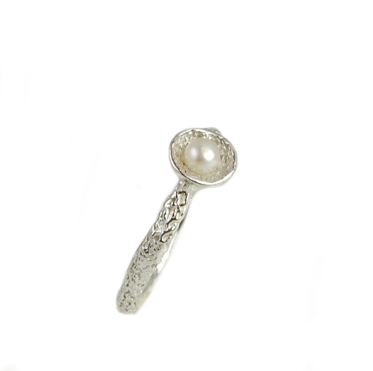 Schmaler Damenring "Tova" 925er Silber mit Perle