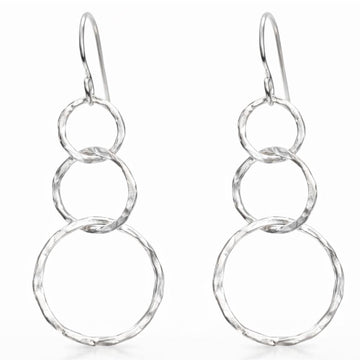 Silber Ohrhänger gehämmert – 3 Kreise – 925 Sterling Silber