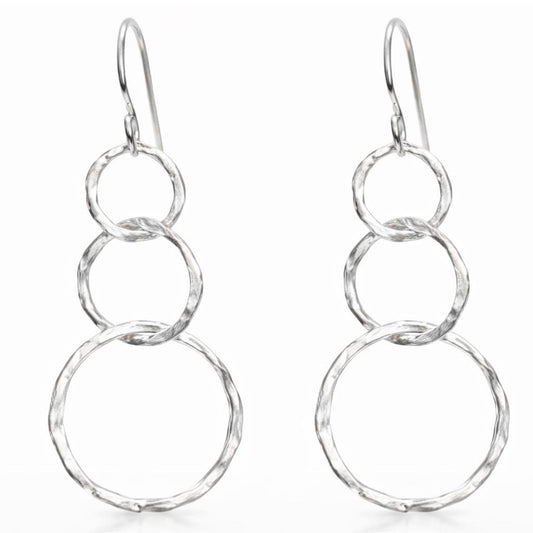 Silber Ohrhänger gehämmert – 3 Kreise – 925 Sterling Silber