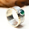 Bicolor Ring mit Grün-Achat "Merav" Silber und Gold