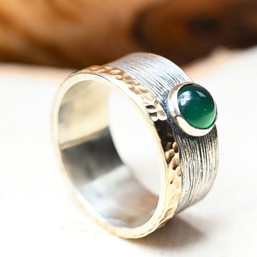 Bicolor Ring mit Grün-Achat "Merav" Silber und Gold