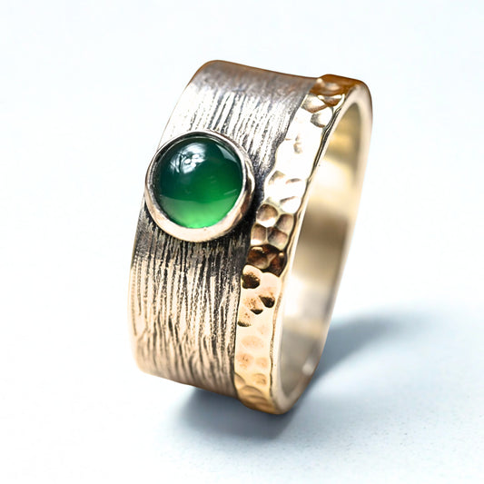 Bicolor Ring mit Grün-Achat "Merav" Silber und Gold