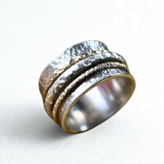 Breiter Bicolor Meditationsring aus 925 Silber und 333 Gold – "Yael"