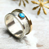 Bicolor-Damenring mit Türkis "Maya" Silberring mit Goldrand