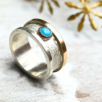 Bicolor-Damenring mit Türkis "Maya" Silberring mit Goldrand