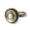 Silberring "Avia" mit Perle – oxidiert & mattiert