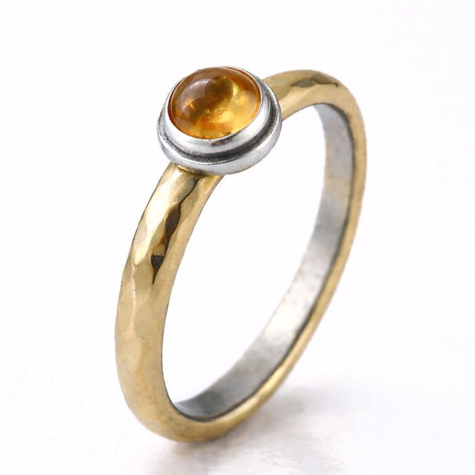 Bicolor Citrin Ring "Tamar" aus 925er Silber und 333er Gold