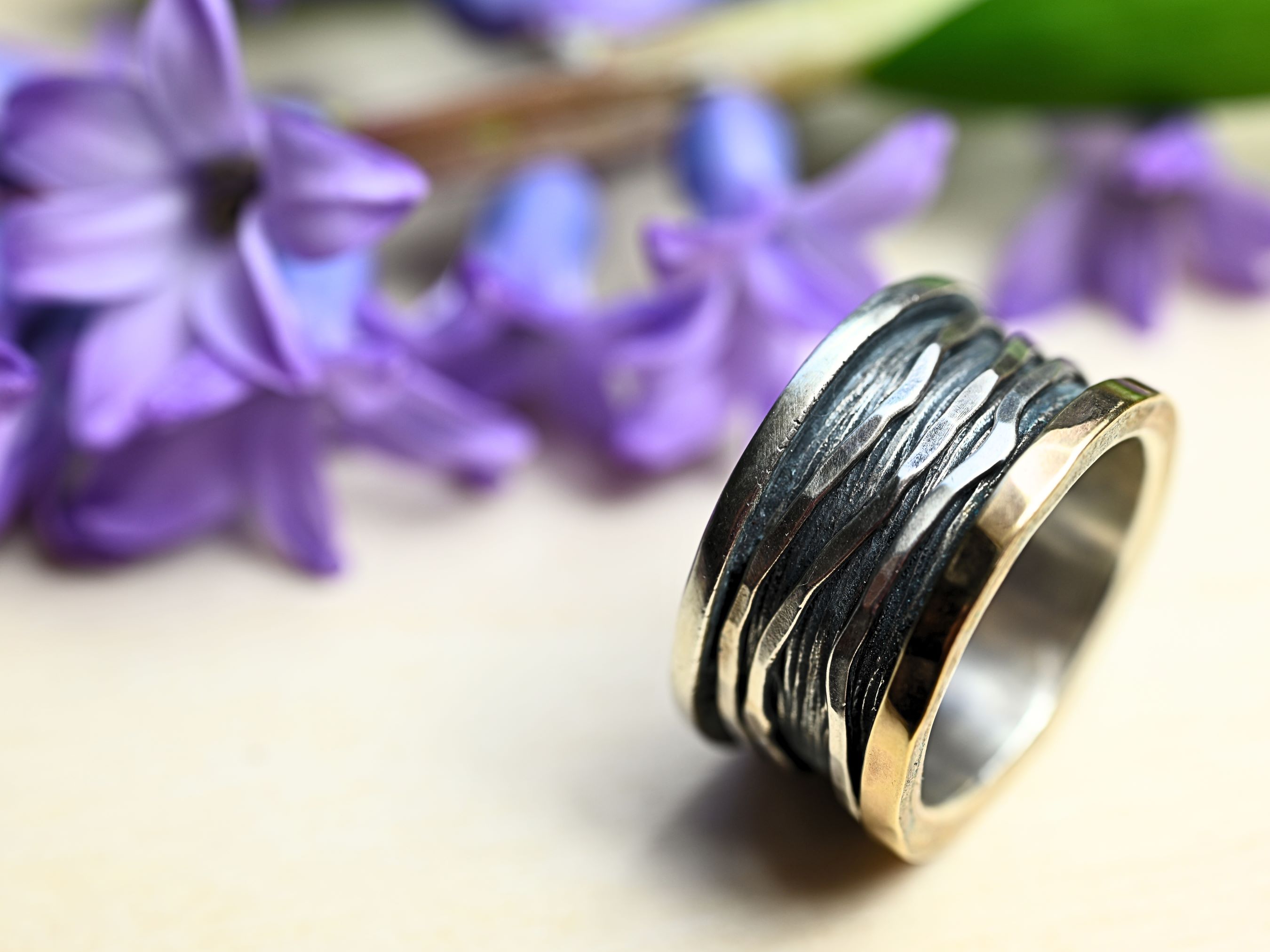 Breite Ringe Damen Ringe Silber und Gold